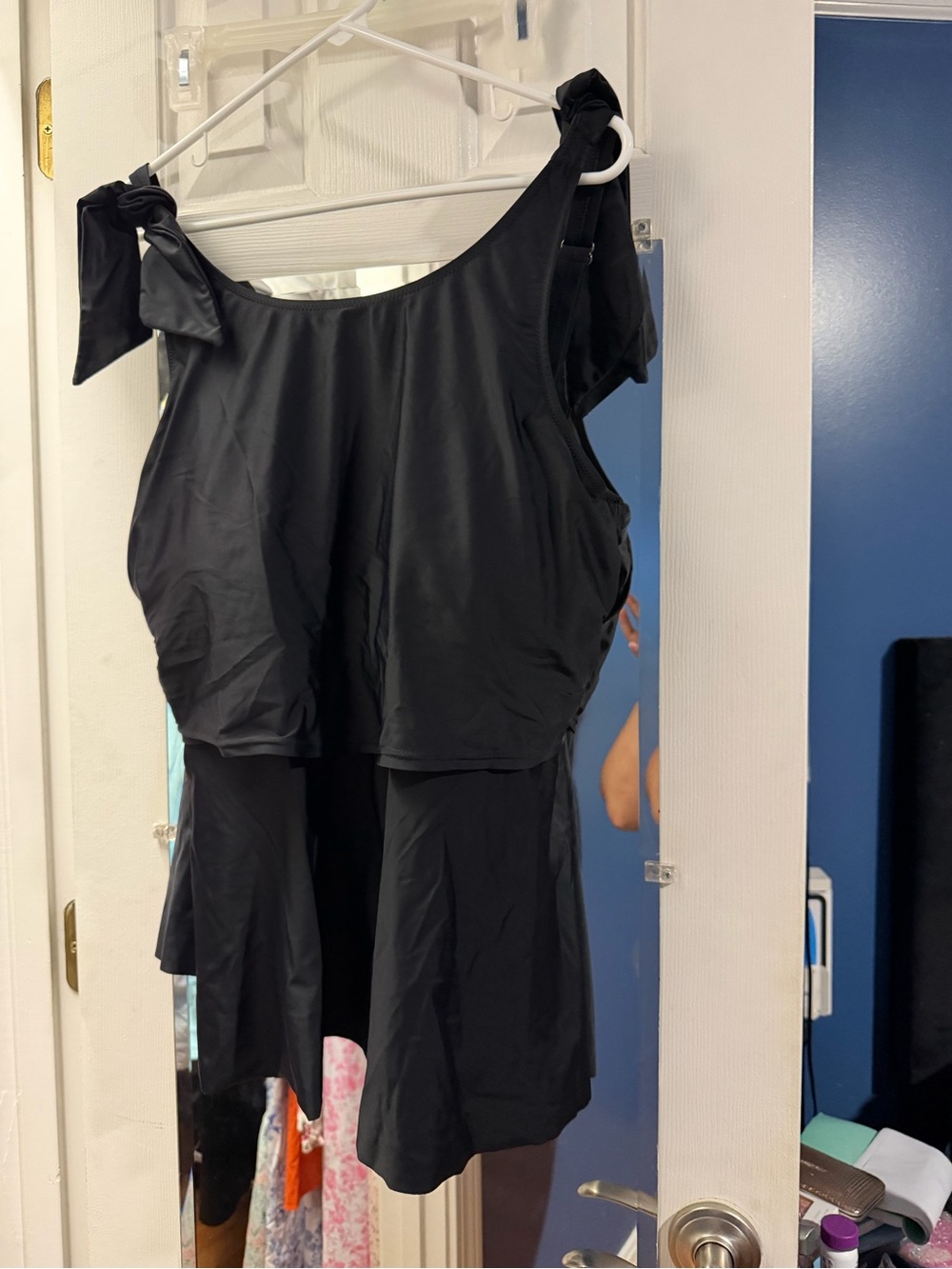 Latched Mama Black Women's Swim Dress with Tie Straps